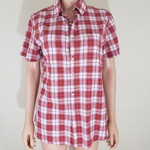 OBEY Propaganda Mens Shirt Cotton Red Plaid Short Sleeve Shepard Fairey Small